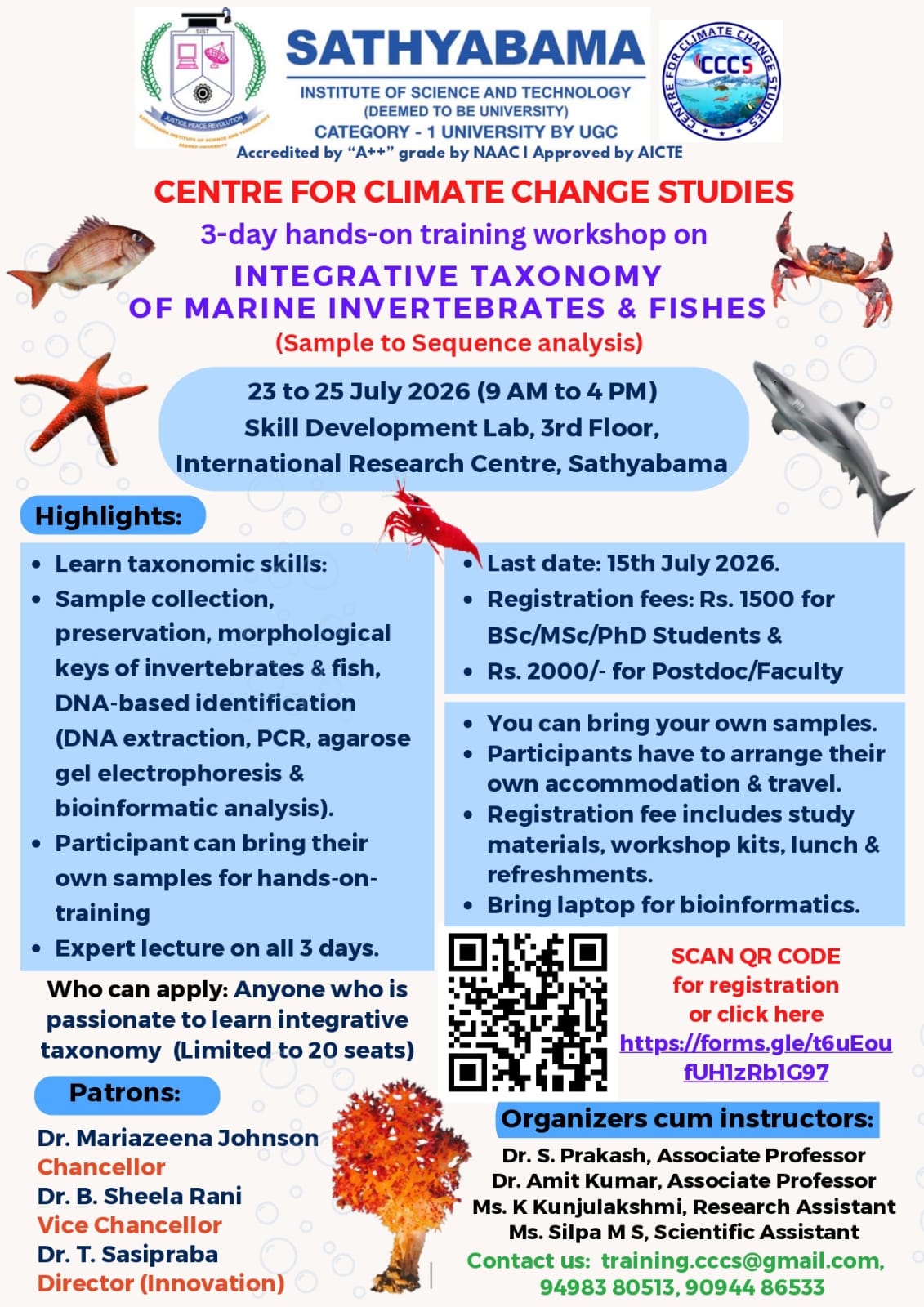 Workshop on Integratice Taxonomy of Marine Invertebrates & Fishes 2026 Hands-on Training Poster 